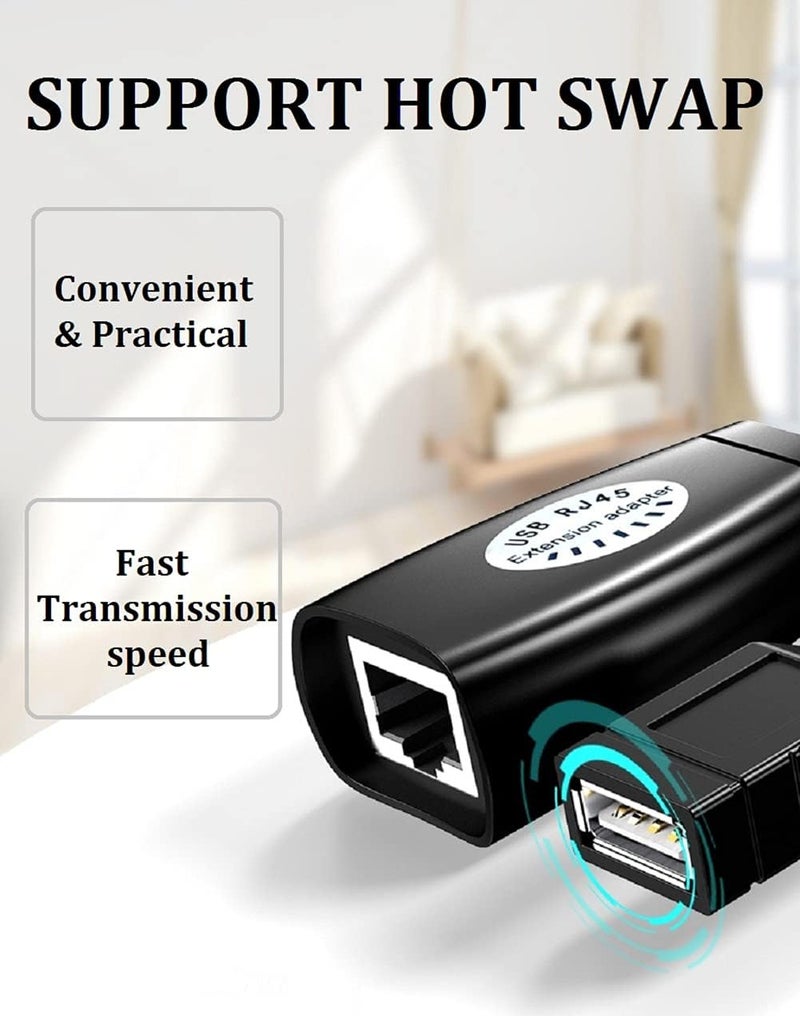 GUO USB Extender Over RJ45 Cat 6/5/5e Adapter, RJ45 Ethernet Splitter to USB Extension UP to 50m/164ft, Compatible with Computers, Mobile Phones, Mice, Keyboards, U Disks, Printers, Cameras - Image 3